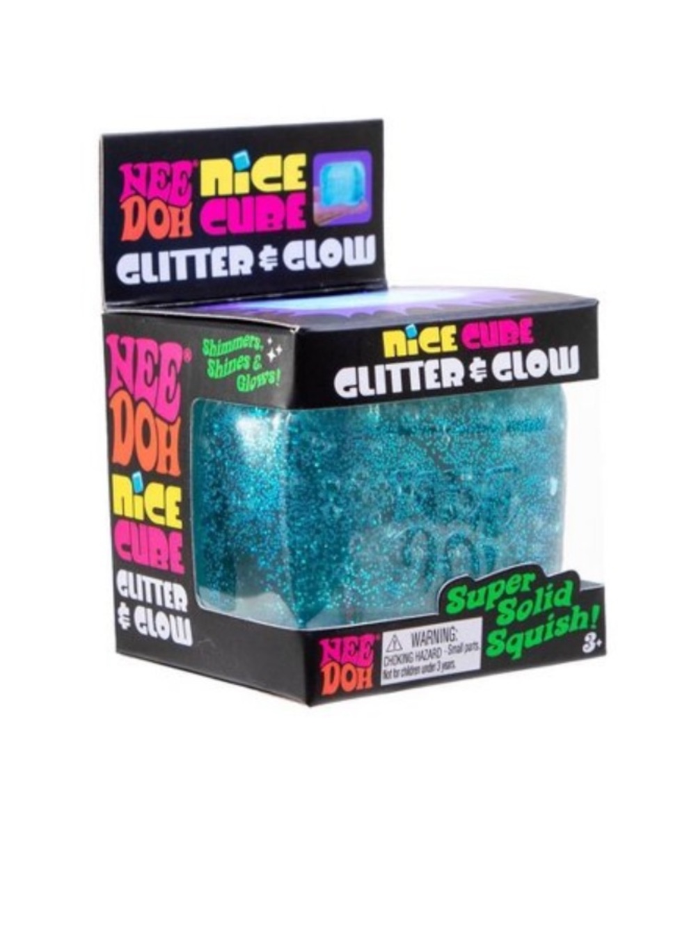 NeeDoh Nice Cube Glitter & Glow Squish Toy - Blue